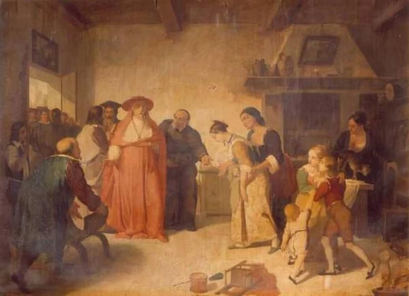 Lucia Mondella presentata al cardinale Federico nella casa del sarto - Palazzo Frizzone, Bergamo